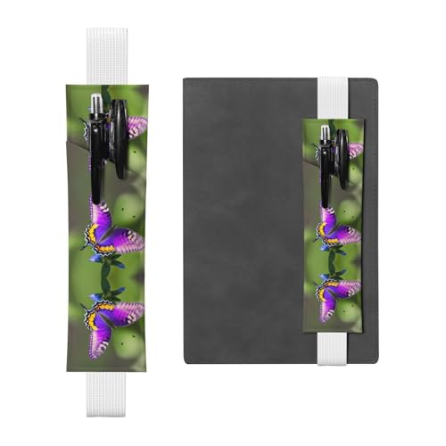 DRTGEDS Stifthalter aus PVC-Leder, mit buntem Schmetterlingsmuster, buntes Gummiband, abnehmbarer Stifthalter für Notizbuch, Violett von DRTGEDS