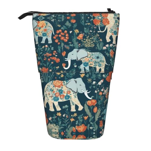 DRTGEDS Wunderschönes Wiesenmuster mit floralem Elefant in Pop-Up-Federmäppchen und Kosmetiktasche, aufstellbar, Teleskop-Bastelbedarf, Make-up-Organizer DRTGEDS Wunderschönes Wiesenmuster mit floralem Elefant in Pop-Up-Federmäppchen und Kosmetiktasche, aufstellbar, Teleskop-Bastelbedarf, Make-up-Organizer von DRTGEDS
