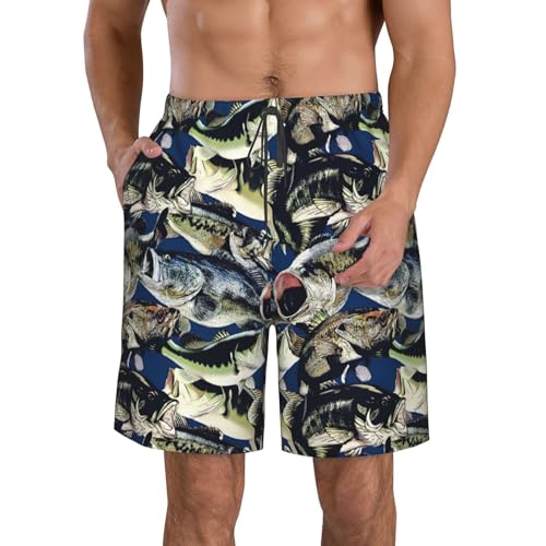 Fischmuster 1 Herren Casual Classic Fit Kurze Kordelzug Sommer Strand Shorts mit 3 Taschen, Fischmuster 1, Large von DRTGEDS