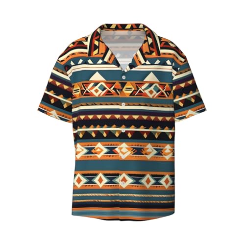 Herrenhemd, mit Indianer-Muster, lässig, Knopfleiste, kurzärmelig, kubanisches Hemd, bedrucktes Sommerhemd, Schwarz, XX-Large von DRTGEDS