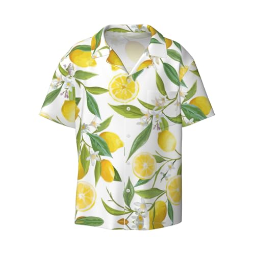 Pineapple Hemd Herren Baumwolle Hemd Männer Kurzarm Hemd Knopf Freizeithemd Lose Oberteil Urlaub, Frische tropische Zitronen, XX-Large von DRTGEDS