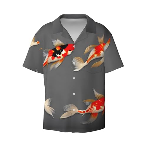 Traditionelles Herrenhemd, Koi-Karpfen mit Punkten, lässiges Button-Down-Shirt, kurzärmelig, kubanisches Hemd, bedrucktes Sommerhemd, Schwarz, 4X-Groß von DRTGEDS