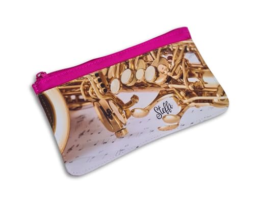 DRUC KLAUS Mäppchen Saxophon personalisiert – 27 × 12 cm – Etui für Stifte Musiker – Geschenkidee für Musikschule Probe & Unterricht – Farbauswahl von DRUC KLAUS