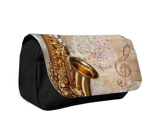 DRUC KLAUS Saxophon Mäppchen personalisiert – Musikzubehör Tasche mit Namen, 2 Reißverschlussfächer, Polyester 220x130x70 mm, für Probe & Unterricht von DRUC KLAUS