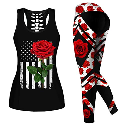 DRZHEAM Damen Zucker Schädel Yoga Outfits für Frauen 2 Stück Sets, Weihnachten Tank Tops Leggings Training Activewear für Mädchen von DRZHEAM