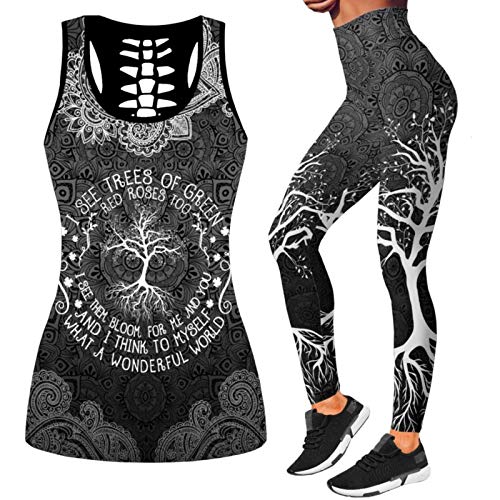 DRZHEAM Damen Zucker Schädel Yoga Outfits für Frauen 2 Stück Sets, Weihnachten Tank Tops Leggings Training Activewear für Mädchen von DRZHEAM