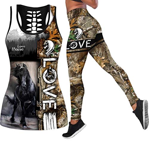 DRZHEAM Frauen 2 Stück Casual Totenkopf Outfits 3D Gedruckt Aushöhlen Tank Tops Yoga Leggings Jogger Sets Activewear von DRZHEAM