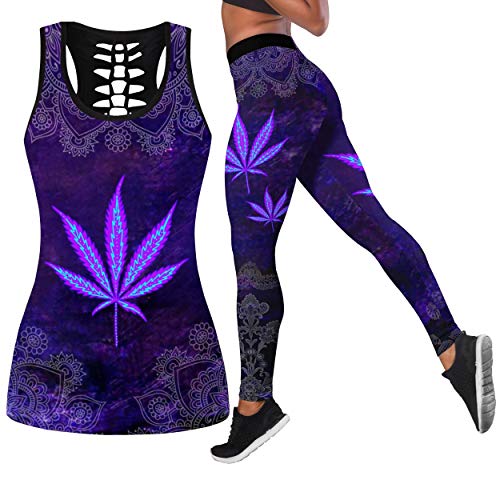 DRZHEAM Frauen 2 Stück Casual Totenkopf Outfits 3D Gedruckt Aushöhlen Tank Tops Yoga Leggings Jogger Sets Activewear von DRZHEAM