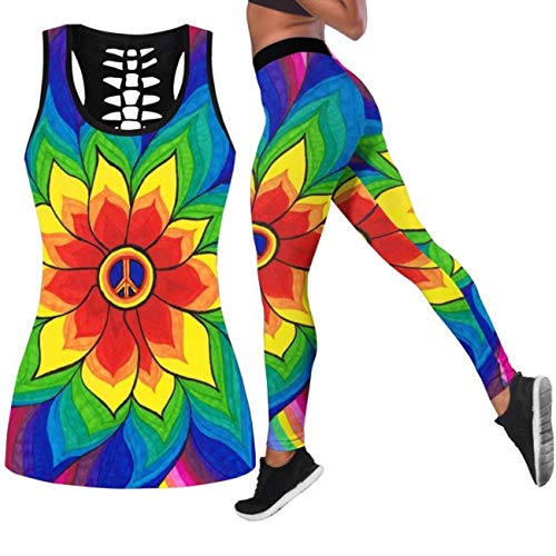 DRZHEAM Frauen 2 Stück Casual Totenkopf Outfits 3D Gedruckt Aushöhlen Tank Tops Yoga Leggings Jogger Sets Activewear von DRZHEAM