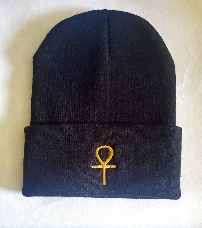 Ankh Khametic Wintersonnenwende Gestrickte Beanie Manschette Stickerei Hüte von DReidDesigns
