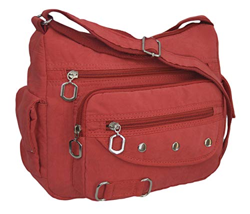 Leichte Sportlische Damen Schultertasche Umhängetasche Handtasche Stofftasche Bag Crossover (Rot) von DS-70