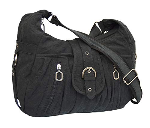 Leichte Sportlische Damen Schultertasche Umhängetasche Handtasche Stofftasche Bag Crossover 1449 (Schwarz) von DS-70