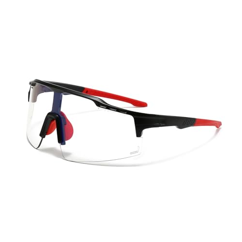 DSAFHIU Photochrome Fahrrad-Sonnenbrille mit UV-Schutz, Rahmen/Bügel/Gläser aus PC-Material for Radfahren und Wandern, blendfreie Outdoor-Sportbrille(Black frame red legs) von DSAFHIU