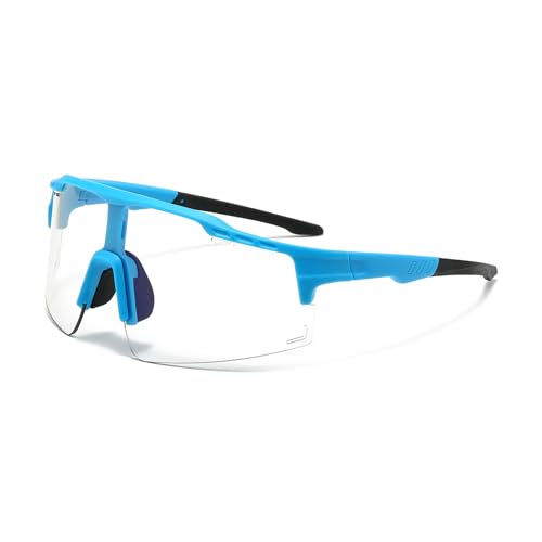DSAFHIU Photochrome Fahrrad-Sonnenbrille mit UV-Schutz, Rahmen/Bügel/Gläser aus PC-Material for Radfahren und Wandern, blendfreie Outdoor-Sportbrille(Blue frame gray) von DSAFHIU