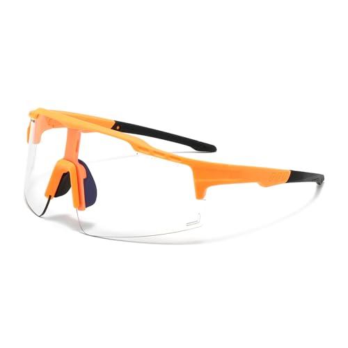 DSAFHIU Photochrome Fahrrad-Sonnenbrille mit UV-Schutz, Rahmen/Bügel/Gläser aus PC-Material for Radfahren und Wandern, blendfreie Outdoor-Sportbrille(Orange frame gray) von DSAFHIU