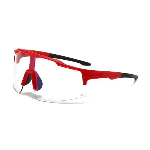 DSAFHIU Photochrome Fahrrad-Sonnenbrille mit UV-Schutz, Rahmen/Bügel/Gläser aus PC-Material for Radfahren und Wandern, blendfreie Outdoor-Sportbrille(Red frame gray) von DSAFHIU
