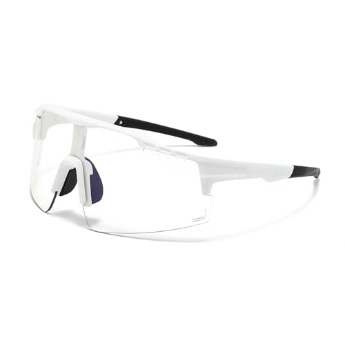 DSAFHIU Photochrome Fahrrad-Sonnenbrille mit UV-Schutz, Rahmen/Bügel/Gläser aus PC-Material for Radfahren und Wandern, blendfreie Outdoor-Sportbrille(White frame gray) von DSAFHIU