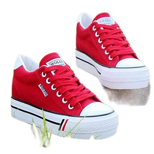 DSAI 2022 Frühling Damen Innenerhöhung Canvas Keilabsatz Sneakers Sneaker Damen Sneaker Lässige Plateau Sneaker Sneaker - Rot, 35 von DSAI