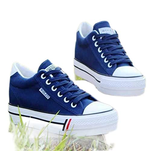 DSAI 2022 Spring Damen Sneaker mit Keilabsatz aus Segeltuch, Innenhöhe, Blau, 35 EU von DSAI