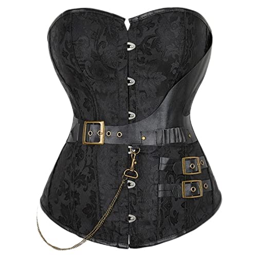 DSAI Sexy Korsett mit Kette Stickerei Blumen Steampunk Korsett Gothic Damen Dessous Übergröße Schwarz S von DSAI