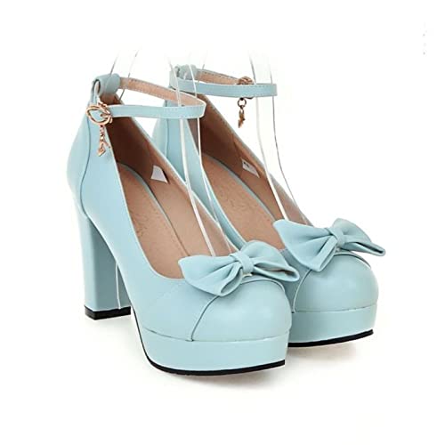 Damen Sweet Bow High Heels High Heels Plateau Weiß Arbeitsschuhe Damen Kleid Hochzeitsschuhe Übergröße 43-Blau, 5,5 von DSAI