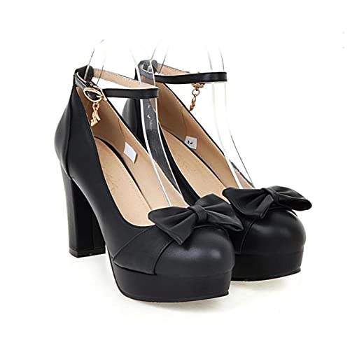 Damen Sweet Bow High Heels High Heels Plateau Weiß Arbeitsschuhe Damen Kleid Hochzeitsschuhe Übergröße 43-schwarz, 5,5 von DSAI