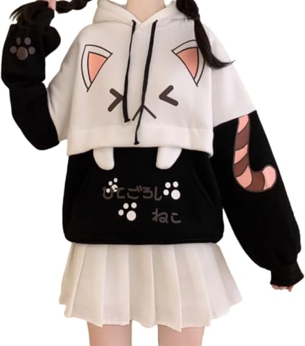 DSAoTeng Damen Kawaii Cute Anime Katze Grafik Pullover Kapuzenpullover Casual Oversized Cute Cartoon Meow Print Tops für Frühling Herbst, Schwarz , M DSAoTeng Damen Kawaii Cute Anime Katze Grafik Pullover Kapuzenpullover Casual Oversized Cute Cartoon Meow Print Tops für Frühling Herbst, Schwarz , M von DSAoTeng