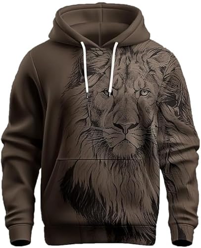 DSAoTeng Herren Langarm Kapuzenpullover Tier Löwe 3D Digitaldruck Pullover Sweatshirt mit Tasche, # 10, XL von DSAoTeng