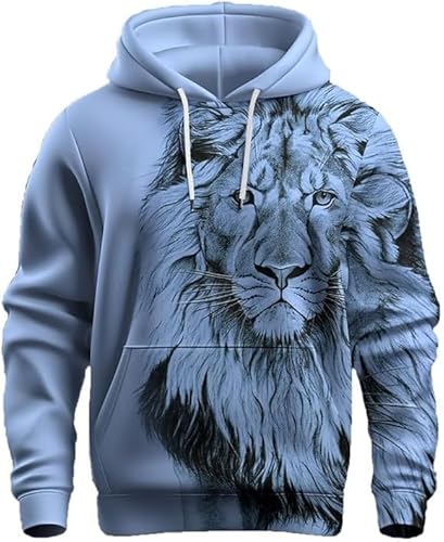 DSAoTeng Herren Langarm Kapuzenpullover Tier Löwe 3D Digitaldruck Pullover Sweatshirt mit Tasche, # 6, XL von DSAoTeng