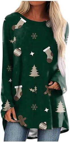 DSAoTeng Weihnachten Langarm T-Shirt - Weihnachtsmann Rentier Schneemann 3D Gedruckt Frauen Langarm T-Shirt Kleid Oversized Streetwear, Nr. 43, 50 von DSAoTeng