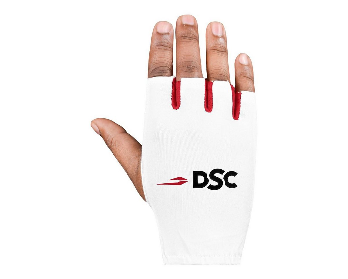 DSC Torwarthandschuhe Fingerlose Cricket-Innenhandschuhe mit Lycra-Rücken, Weiß (Breathable, Box Content: 1 Pair Gloves) Lycra-Rückseite von DSC