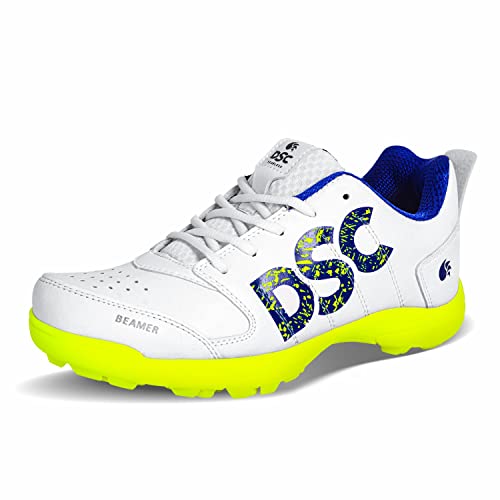 DSC Unisex Beamer Cricket Shoes | (Fluro Yellow-White, 2 UK, 3 US, 36 EU) | for Boys and Men | Eva Sock Liner | Lightweight Outsole | Durable von DSC