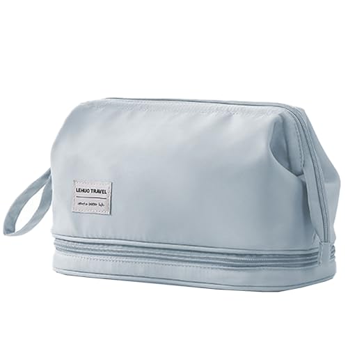 DSDFIDn Make-up-Tasche, doppellagig, Kosmetiktasche, Reiseutensilien, Organizer, große Kapazität, weit geöffnete Tasche für Damen, Geldbörse für Toilettenartikel, Pinseltaschen, Blau, Large, modisch von DSDFIDn