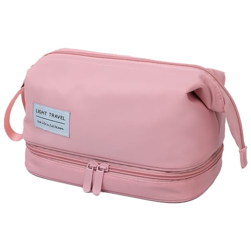 DSDFIDn Make-up-Tasche, doppellagig, Kosmetiktasche, Reiseutensilien, Organizer, große Kapazität, weit geöffnete Tasche für Damen, Geldbörse für Toilettenartikel, Pinseltaschen, Pink, Large, modisch von DSDFIDn