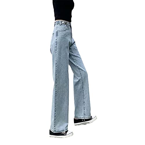 DSDFSVEW Frau Jeans mit hoher Taille, Jeans mit weitem Bein, Blaue Streetwear Vintage Harajuku gerade Cowboyhose Light Blue Velvet XS von DSDFSVEW