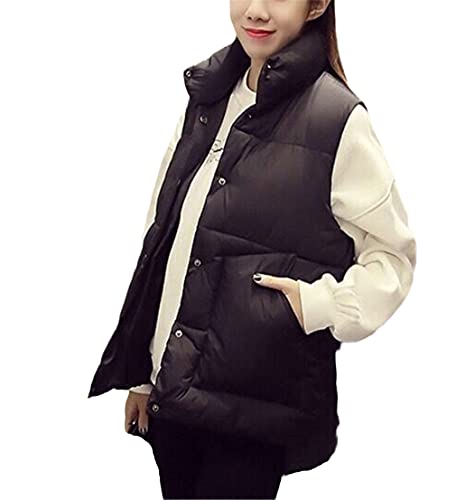 Damen Jacke Weste Herbst Winter Weste Kurz Baumwolle Mantel Weste Ärmellos Jacke Chaleco Mujer, Schwarz , 38 von DSDFSVEW