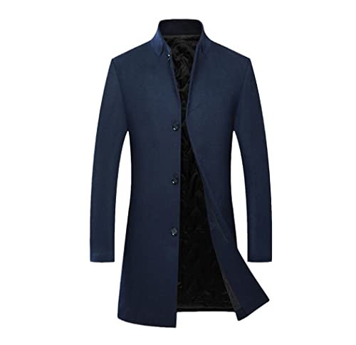 Herren Dicker Wollmantel Kaschmir Jacke Einreihig Casual Slim Overcoat Stehkragen Overcoat, marineblau, L von DSDFSVEW