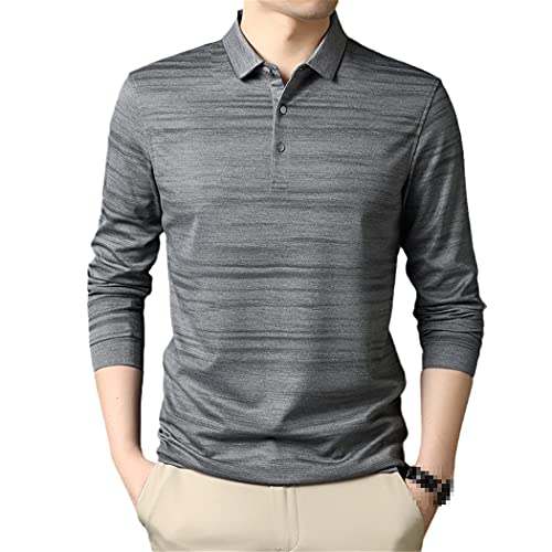 Herren Poloshirt Langarm Klassische Business Kleidung Casual Luxus Slim Fit Blau Polos Shirts, grau, L von DSDFSVEW