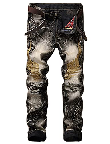 DSDZ Herren Jeans mit bunten Rissen und Löchern, gerade Passform, gelb, 50 von DSDZ