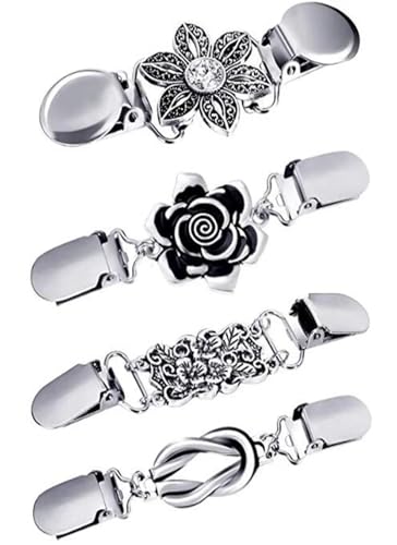 4 Stücke Vintage Pullover Schal Clips Retro Strickjacke Kragen Clips Kleid Hemd Brosche Clips for Frauen Mädchen Tragen(3) von DSFDFDG