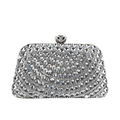 DSFDFDG Bankett Luxus Kleine Clutch Taschen Strass Abend Taschen Flap Design Kette Schulter Handtaschen High Box Für Prom Hochzeit Party Bankett(SILVER) von DSFDFDG