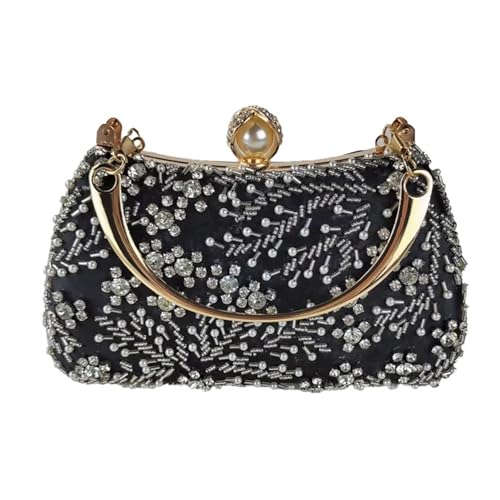DSFDFDG Clutch mit Strasssteinen und gebogenem Griff – trendige Abendtasche for Bankettkleider, Party-Clutch aus Metallicfolie mit abnehmbarem Riemen Für Prom Hochzeit Party Bankett(Black) von DSFDFDG