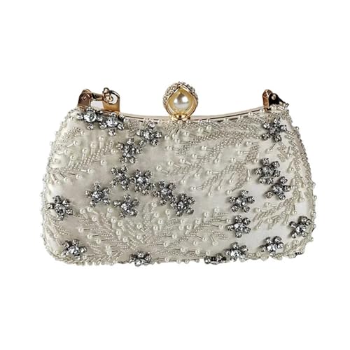 DSFDFDG Clutch mit Strasssteinen und gebogenem Griff – trendige Abendtasche for Bankettkleider, Party-Clutch aus Metallicfolie mit abnehmbarem Riemen Für Prom Hochzeit Party Bankett(White) von DSFDFDG