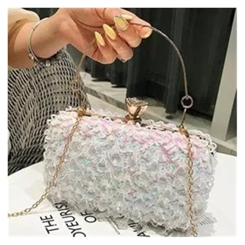DSFDFDG Damen Abendtaschen Luxus Pailletten Perlen Bankett Handtaschen Clutches Damen Kette Kleine Umhängetasche Geldbörsen Für Prom Hochzeit Party Bankett(Color white) von DSFDFDG