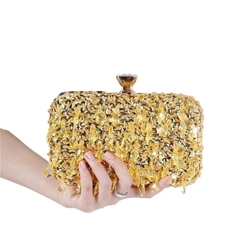 DSFDFDG Damen Abendtaschen Luxus Pailletten Perlen Bankett Handtaschen Clutches Damen Kette Kleine Umhängetasche Geldbörsen Für Prom Hochzeit Party Bankett(Gold) von DSFDFDG