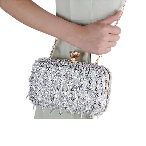 DSFDFDG Damen Abendtaschen Luxus Pailletten Perlen Bankett Handtaschen Clutches Damen Kette Kleine Umhängetasche Geldbörsen Für Prom Hochzeit Party Bankett(Silver) von DSFDFDG