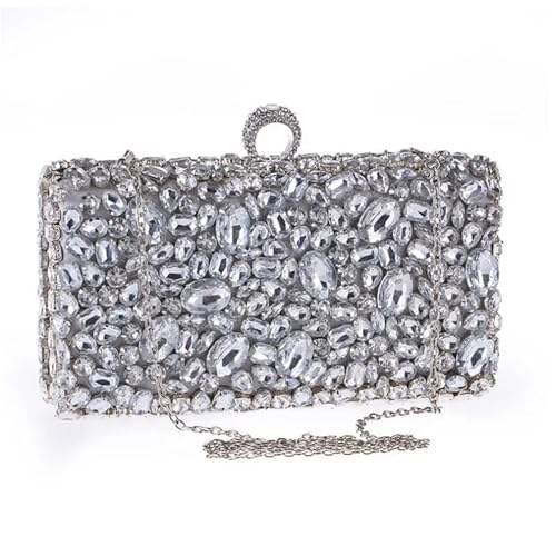 DSFDFDG Damen Clutch Abendtasche Perlen Kristall Lady Hochzeit Geldbörse Strass Handtaschen Silber Schwarz Abend Clutch Taschen for Frauen Für Prom Hochzeit Party Bankett(A silver) von DSFDFDG