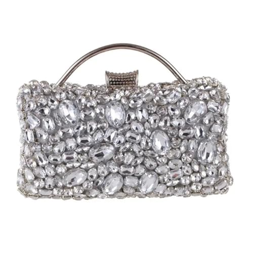 DSFDFDG Damen Clutch Abendtasche Perlen Kristall Lady Hochzeit Geldbörse Strass Handtaschen Silber Schwarz Abend Clutch Taschen for Frauen Für Prom Hochzeit Party Bankett(B silver) von DSFDFDG