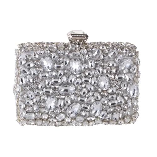 DSFDFDG Damen Clutch Abendtasche Perlen Kristall Lady Hochzeit Geldbörse Strass Handtaschen Silber Schwarz Abend Clutch Taschen for Frauen Für Prom Hochzeit Party Bankett(C silver) von DSFDFDG