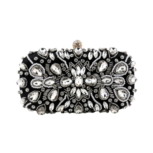 DSFDFDG Damen Clutch Tasche Strass Hochzeit Clutch Geldbörse Luxus Damen Party Geldbörse und Handtaschen Geldbörsen Elegante Umhängetasche Für Prom Hochzeit Party Bankett(BLACK) von DSFDFDG